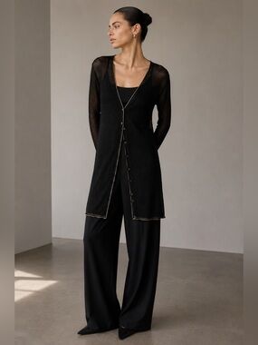 Annette GÖRTZ Open Knit Cardigan Duster Black Avant Garde Layering Piece